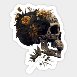 Sugar skull, skull with flowers. Sticker